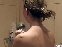 This naughty blonde amateur loves showing her hot body in shower.Watch her washing her self up and she bends and stands pouring the water on herself.Enjoy the wet dripping pussy in this showering video!