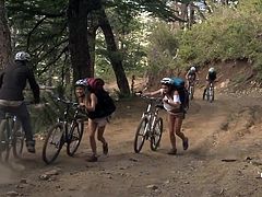 These girls are not just pretty and slutty, they know how to appreciate nature too! Watch them hiking on their bikes and going all they way top. It's almost night and they had to stop, make a ire and relax. What will our hotties do in the tents this night? Stick around and find out by yourself!