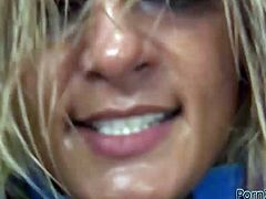 Raunchy blonde hooker with big boobs is greased up in oil. While standing on her all four she gets drilled deep in her cunt with fist. Damn, her cunt is stretched wide as hell. Check this out at anysex.com