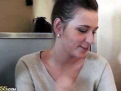 Brunette Berta gets wildly fucked in her mouth by lucky man