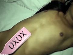 Ladyboy Sai is handcuffed and blindfolded. He wastes no time and starts to deepthroat his cock in the pov style then received some hardcore banging in her ass.