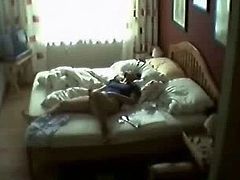 Hidden cam in bed room of my mum caught her masturbating