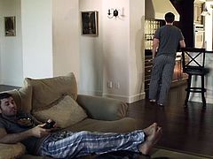 This stupid fuck head is laying on the couch and playing xbox like a dumb ass fuck that he is. He is really stupid because his hot girlfriend needs to be fucked and he is playing call of duty like a fucking ass hat. He smartens up and then eats her pussy. There, that; much better. He is rewarded by getting his dick sucked.