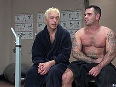 Get a boner watching this bad blonde guy mistreating a nice hairy man. These gay dudes are into BDSM games and that's the only way they get horny!