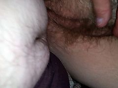 rubbing wifes hairy pussy, she rubs her own pussy,ass fuck