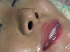 Cute japanese doll receives a strong cock slaming her hairy pussy in asian hardcore
