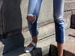 Cutie wets her sexy d&g jeans