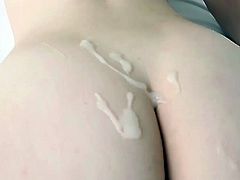 Adorable babe gets fucked in POV and splashed with jizz all over her ass