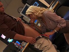 Watch the sexy blonde Jessica Drake being eaten out and fucked in the office by one of her horny coworkers after having a few drinks.