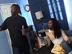 Slim and hot Black girl shows off her perfect booty. Then she gives skillful blowjob to a guy and gets fucked. This hottie enjoys the every second.