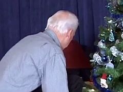 Old man Fuck Gorgeous Brunette at Christmas