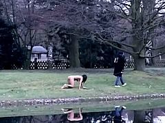 This sexy slave is bound to the ground while her master drills her pussy with a huge vibrator. Then, he fucks her mouth and makes her do other nasty stuff.