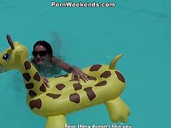 Porn Weekends brings you an amazing free porn video where you can see how kinky blonde and brunette college babes go lesbo after playing in the pool together.