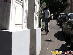 Jeans wetting and removing in the street