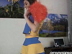 Shy girl gets horny while working on her new cheerleader
