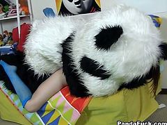 Insatiable bitchy lassie with dark hair and big sexy ass asked her guy to make surprise to her thirsting kitty. He dressed in Panda and drilled her hot pussy from behind. Enjoy this extreme loping in WTF Pass sex clip!