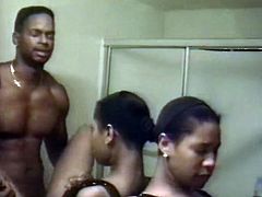 Tall and beautiful black girl is getting screwed missionary style in the bathroom. She then bends over the sink getting hammered hard doggy style.