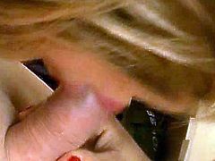 Blonde tgirl gives a great pov blowjob