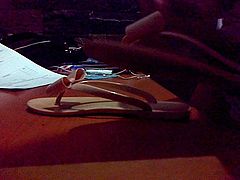 cums in  pair of sandals