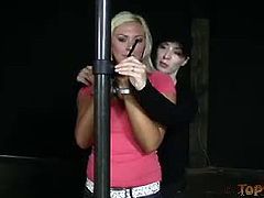 Checkout this sexy blonde babe Skylar Price her in this hot bondage video, where you will see her with her mistress Sister Dee, who ties her on the pole bar and then strips off her clothes to fuck her holes with big toys.