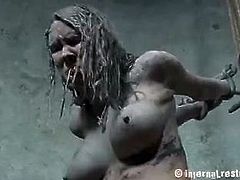 Rain DeGrey has her throat fucked while she's naked outdoors and filled with mud. Next, she gets washed with cold water and painful water jet and fucked again in cunt and mouth.