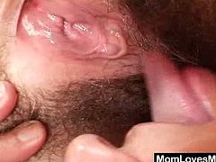 Mom Loves mom brings you a hell of a free porn video where you can see how two Nasty matures munch and dildo their hairy cunts while assuming very hot poses.