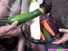 Puuko brings you a hell of a free porn video where you can see how the alluring Japanese brunette Yuuki Mori gets dildoed hard with vegetables while assuming very hot poses.