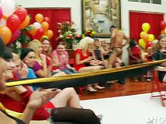 The only male invited at this party are the strippers! All this horny sluts waited for this party, they've decorated it nicely with girlish stuff and balloons, but the male ingredient is the most important! These guys perform a nice show for the sluts, give them a taste of their cocks and keep them entertained.