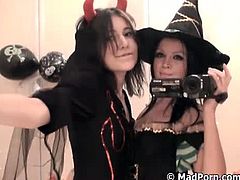 Mad Porn brings you a hell of a free porn video where you can see how these Halloween costume lesbians are ready to party as they munch their sweet cunts.