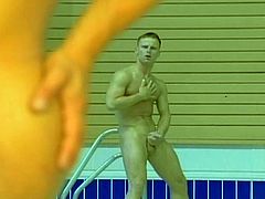 These perfectly-muscled swimmers decide to forgo the swim and steam up the pool as they suck deep and fuck hard in this free tube video.