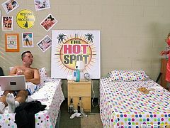 Nadia visits Keiran at college and catches him naked in his dorm room. She pulls out her massive tits and lets him suck on her sweet delicious nipples. Now she needs to suck on his hard erection and make him spew cum.