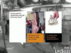 Life Selector brings you a hell of a free porn video where you can see how this kinky brunette gets banged in a repair shop while assuming very interesting poses.