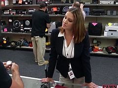 Busty businesswoman fucked in pawnshop