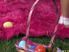 Let your eyes and soul be enchanted by this video with hot lesbians! The plot is kinky and catchy. There are two milfs dressed in sexy lingerie, fishnet stockings and wearing rabbit ears. In the Easter egg basket, the bunny put a special present- a red dildo, which seems of great help. Click to see what's next!