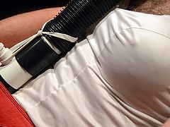Second Vacuum Orgasm in Red Panties and White Satin Teddy