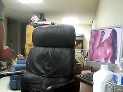 Cumshot on leather chair 4