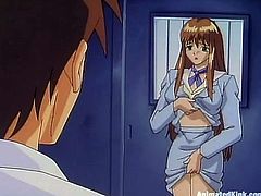 Busty anime college girl and her BF are getting naughty indoors. They make out and fuck doggy style and then the chick gives a blowjob to the dude and lets him drill her juicy snatch with a dildo.
