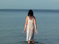 My Pantyhose Girlfriend See Through on the Beach