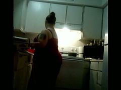 My Sexy Chubby wife frying chicken and cleaining in panties