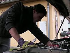 Horny muscled dude wanted to fuck his mechanic for a very long time. He didn't know that he could turn him so easily into a gay. He destroyed his virgin asshole.