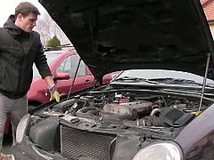 Horny muscled dude wanted to fuck his mechanic for a very long time. He didn't know that he could turn him so easily into a gay. He destroyed his virgin asshole.