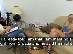 Alexa is a hot european blondie and she is ready for her first hardcore casting. After she gave his cock an amazing blowjob she takes it in her cunt from behind.