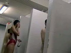A hidden cam from a public shower room records mature women naked and washing. They chat with each other and have no idea about the spy camera watching them.