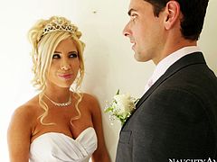 Tasha Reign is getting married in high-quality porn video filmed by Naughty America. After the ceremony Tasha kisses her fiance in a French way.