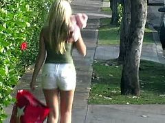 A smoking hot chick is at the park and she is in the mood for some naughtiness. The sexy blonde displays her boobs and enjoys making accidental passengers horny.