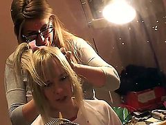 Amazing Blue Angel got up early to go to her stylist to get a new haircut, they are chatting and laughing and gossiping about some very interesting stuff while doing a new haircut.