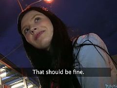 Public Agent brings you a hell of a free porn video where you can see how this horny brunette slut strips and gives a pov blowjob while assuming very naughty poses.