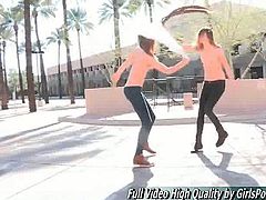 Hot girls playing porn in public Romi and Raylene