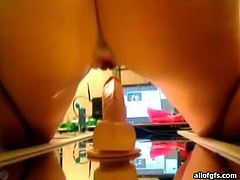 Light haired hungry bitch with nice body attached fancy dildo to floor and set to please her kitty riding it hard. Look at that hot bitch in All Of Gfs sex video!