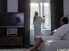 Lindsay Olsen really loves her rich boyfriend. After bath she teases her guy by dirty sexy dancing in front of him. Of course who wouldn't got horny on that? They fuck as hard til both came.